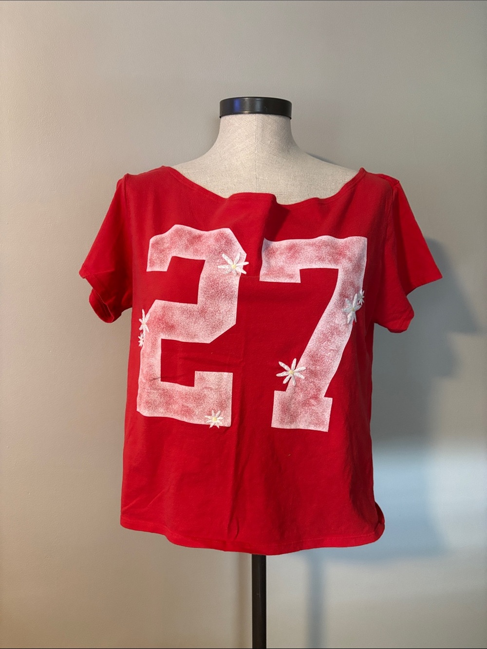 Hollister Red Short-Sleeve Tee with White '27' Graphic